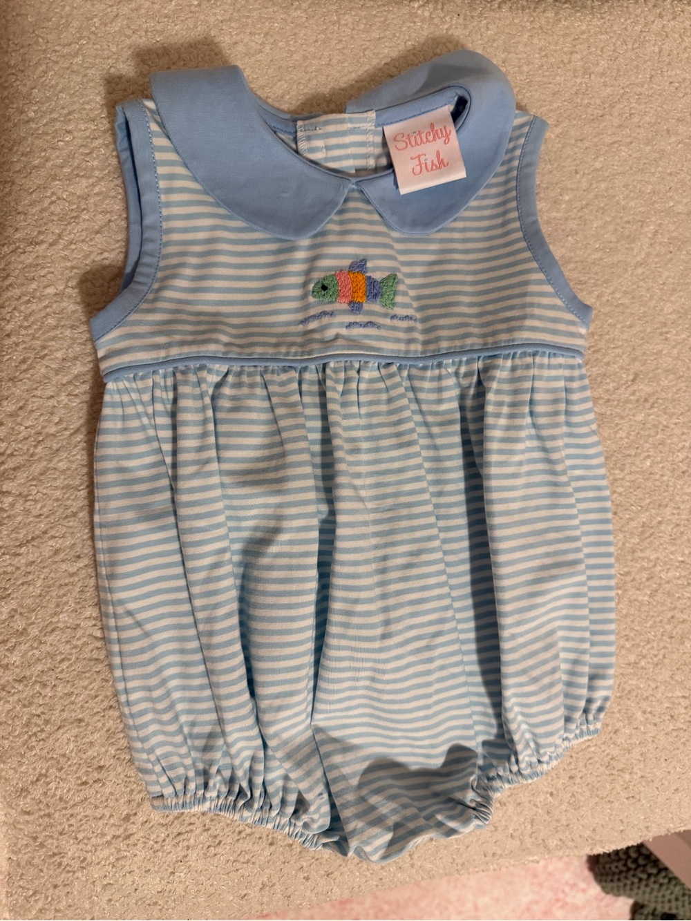 New Stitchy Fish Light Blue Striped Baby Bubble Romper